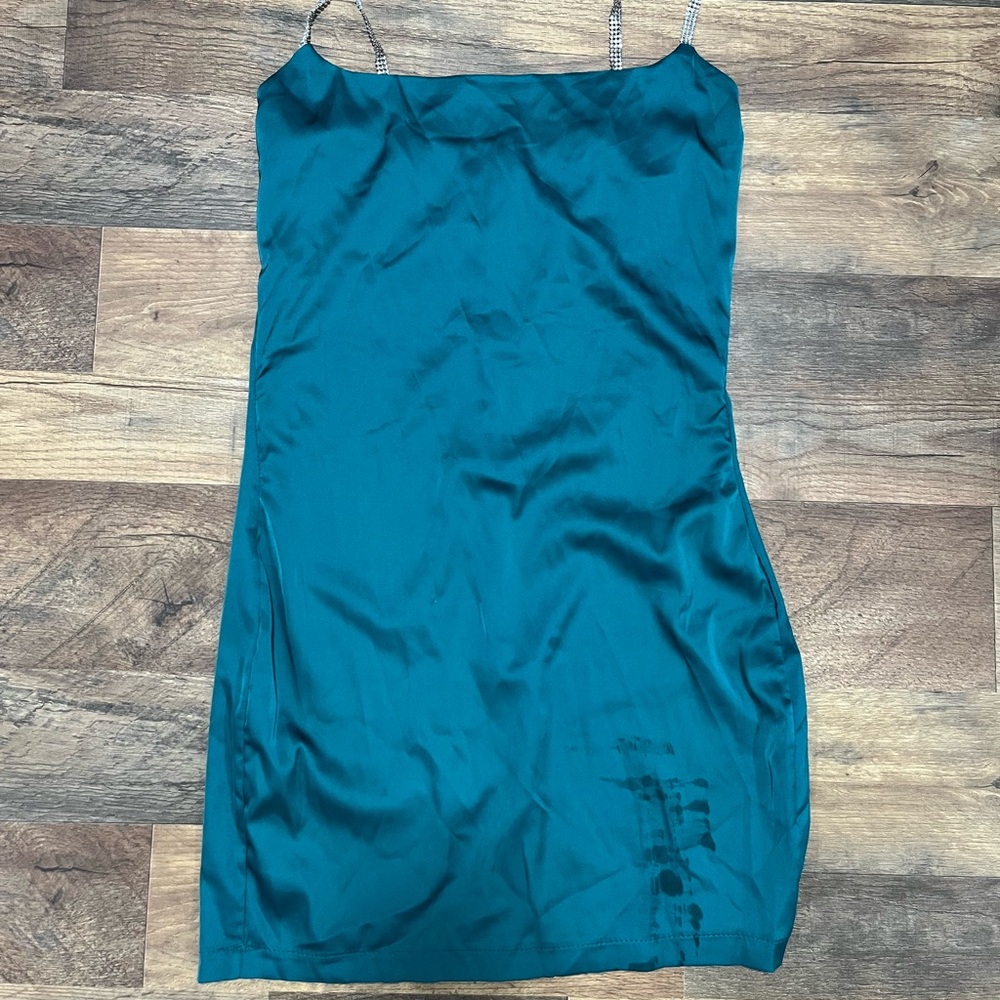 CBR Teal Satin Dress with Sparkling Straps